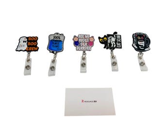 Nurse Badge Reels | Halloween Burrito Baby, Cat Scan, Coffee Cat Designs