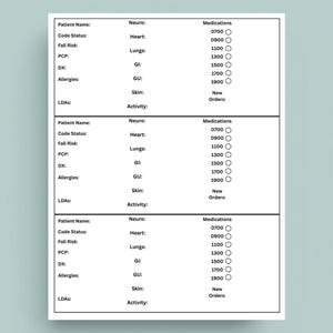 Plantilla sencilla para informe de enfermería / Hoja de trabajo básica de enfermería / Herramienta editable de Canva
