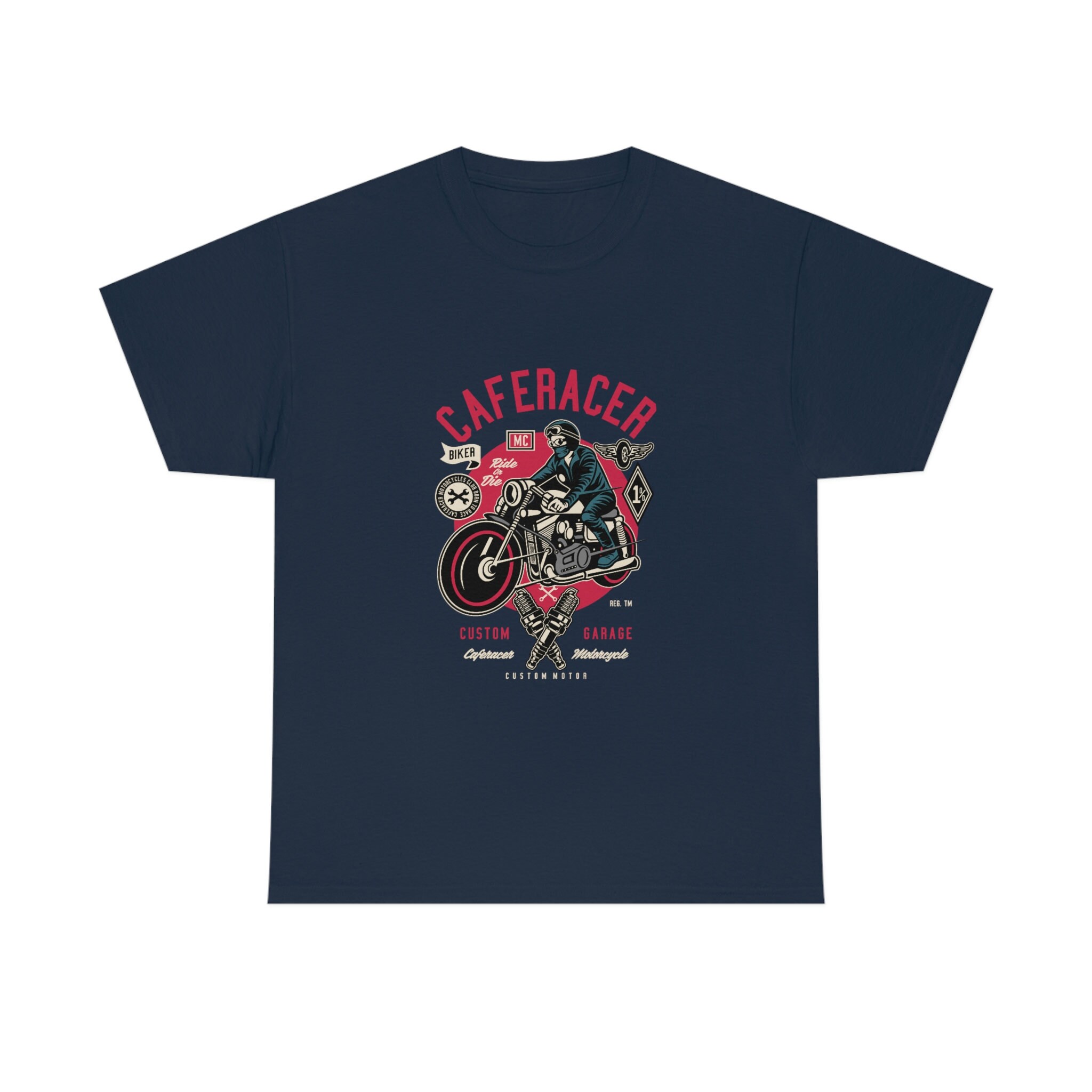 T-shirt Moto Cafe Racer Homme Gildan 5000 - Coton, Coupe Loose Fit, Neuf Sans étiquettes