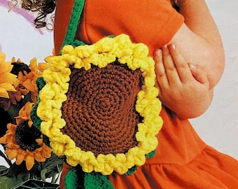 Vintage Girls Purse Crochet Pattern With Sunflower PDF Download