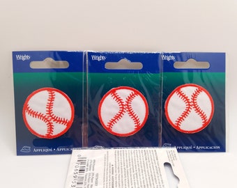 3 pack of cloth baseball patches with embroidered stitches inside and around border