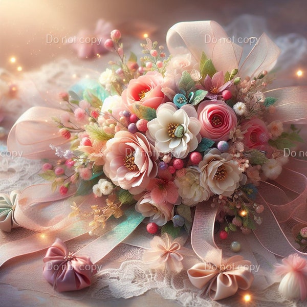 Pretty digital image of bouquet of flowers in soft shades of pink and white/MD004