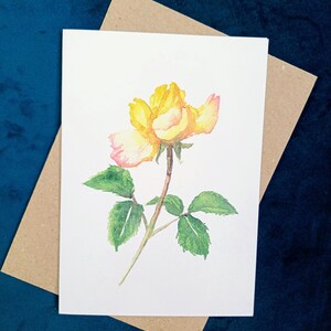 Yellow Rose Botanical Watercolor Greeting Card. Original Watercolor painted design - Botanical - Printed card -Blank inside.