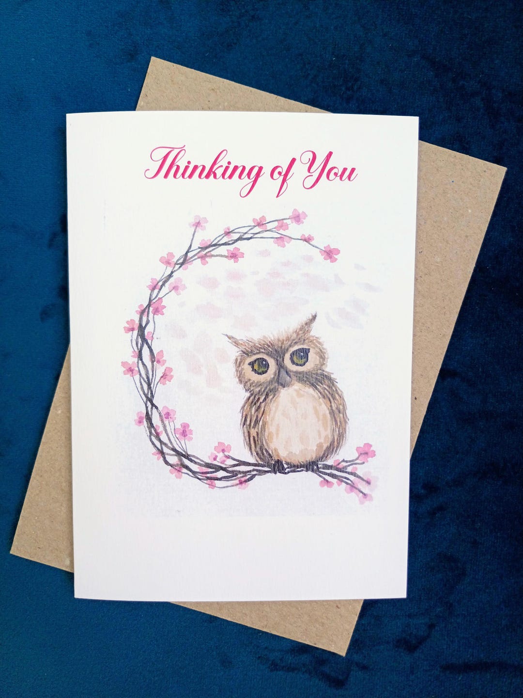 Cherry Blossom Owl Watercolor Greeting Card. 'thinking of You ...