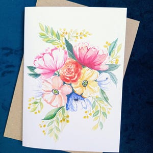 Colorful Floral Watercolor Greeting Card. Original Watercolor painted design - Botanical - Printed card -Blank inside.