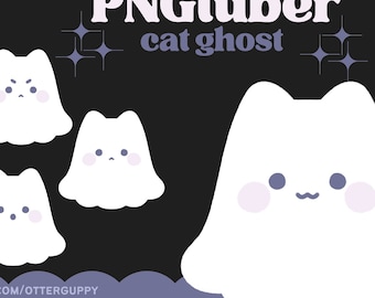 Lindo gato fantasma, avatar de streamer kawaii (descarga digital)