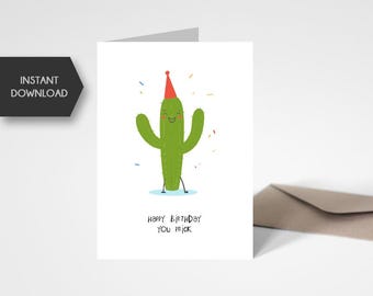 Tarjeta de cumpleaños imprimible divertida - Tarjeta de felicitación - Descarga digital - Feliz cumpleaños, idiota