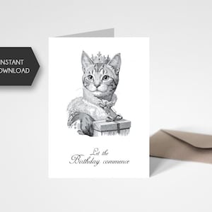 Cartão de aniversário para impressão para amantes de gatos - Cartão de felicitações engraçado - Download digital - Feliz aniversário, gato real