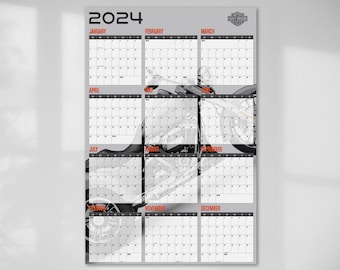 2024 Harley Davidson Wall Planner - Impresión de descarga digital - Arte del calendario - Decoración de oficina - Motocicleta Harley Davidson