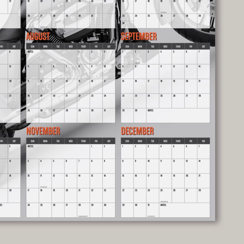 2024 Harley Davidson Wall Planner Digital Download Print Calendar Art