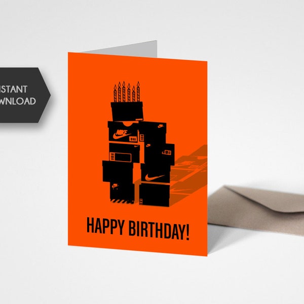 PRINTABLE Birthday Card Sneaker- Greeting Card - Digital Download - Happy Birthday Sneakerhead Nike Shoe Boxes