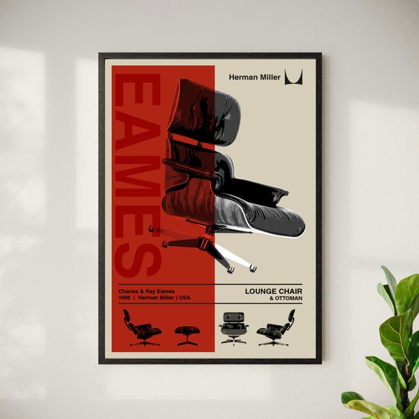 Eames Herman Miller Lounge Chair Poster - Digital Download Print - Mid Century Wall Art - Retro Wall Art - Herman Miller Poster