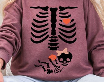 Pregnant Skeleton Sweatshirt: Halloween Maternity Tee, Baby Announcement