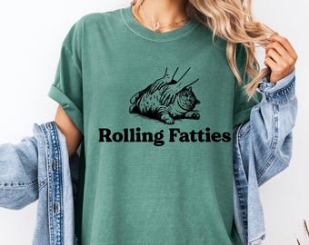 Camiseta Comfort Colors® Rolling Fatties con diseño de gato - Camiseta divertida con meme de gato - Regalo para amantes de los gatos - Camiseta con diseño de gato gordo