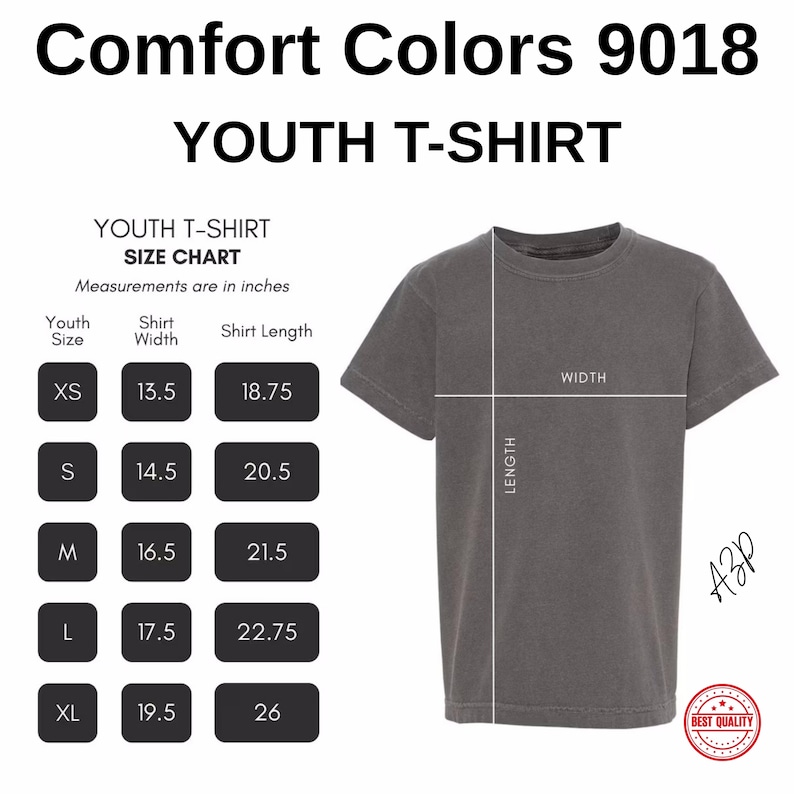 a t - shirt size chart for a youth t - shirt