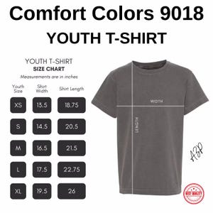 a t - shirt size chart for a youth t - shirt