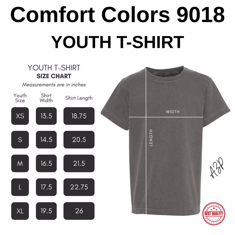 a t - shirt size chart for a youth t - shirt