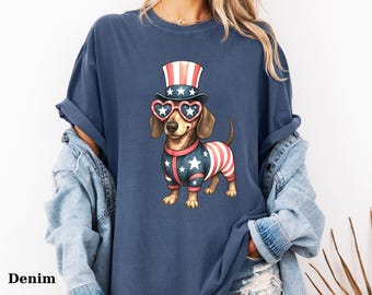 Comfort Colors Dachshund 4th July Shirt: Patriotic Dog Mom Tee