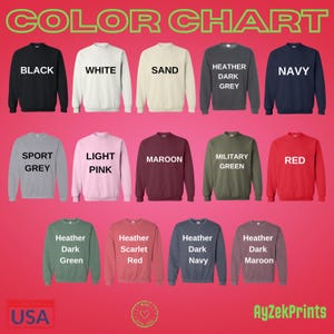 a collection of 12 different colored sweatshirts, each with a unique color and design, arranged in a grid format.