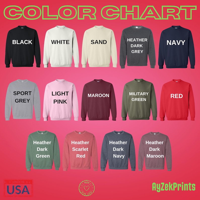 a collection of 12 different colored sweatshirts, each with a unique color and design, arranged in a grid format.