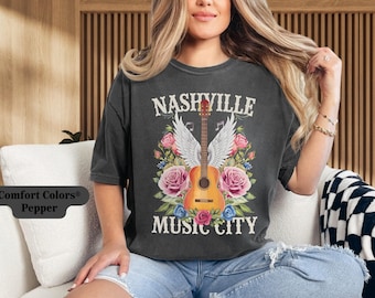 Comfort Colors Nashville Music City T-Shirt: Retro Western Graphic Tee