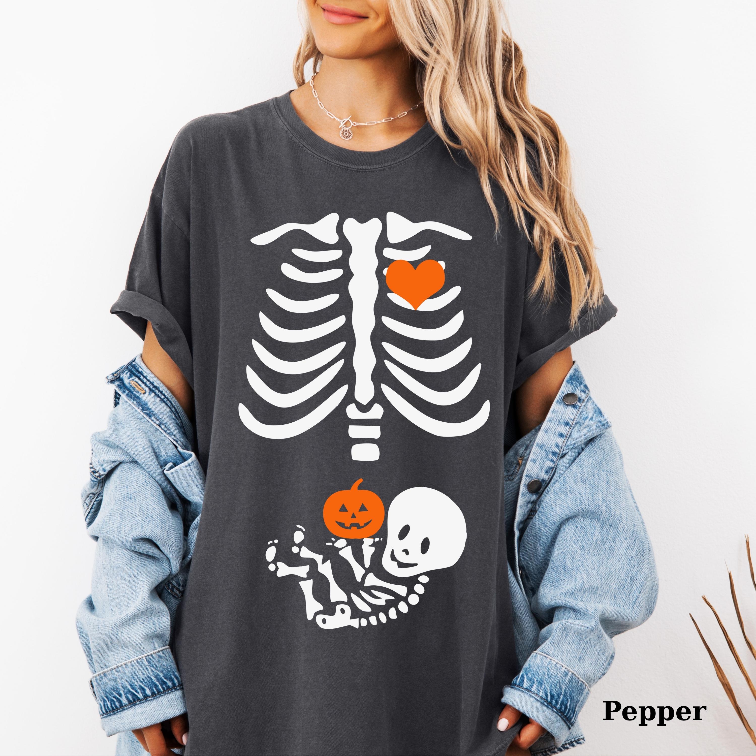 Comfort Colors Skeleton Maternity Shirt: Funny Halloween Pregnancy