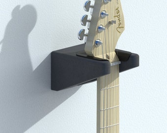 Concrete Guitar Hanger: Black + Black Leather