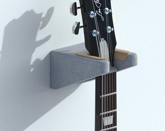 Concrete Guitar Hanger: Grey + Tan Leather