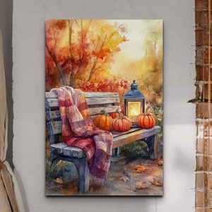 Lienzo decorativo de hojas de otoño, lienzo de lago, decoración otoñal para colgar, decoración rústica otoñal, decoración tranquila, arte de pared de temporada