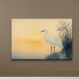 Watercolor Blue Herron Ready To Hang Canvas Wall Art, Herron Art, Watercolor Nature Art, Extra Large Artwork, Canvas Wall Art