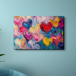 Muted Hearts Ready To Hang Canvas Wall Art Print, Heart Art, Cute Decor, Wall Art, Home Decor, Peaceful Art Prints