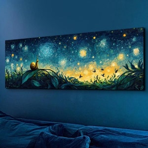 Mystical Snail Ready To Hang Panoramic Canvas Wall Art Print, Cottagecore Snail, Dark Academia Canvas Wall Art
