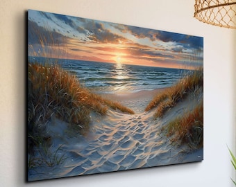 Sand Dunes on Beach Canvas Wall Art Print, Beach Wall Art Canvas Beach Sunset Wall Art Landscape
