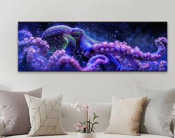 Luminescent Octopus Canvas Wall Art Print, Wrapped Canvas Art, Animal Canvas, Octopus Wall Art, Ready To Hang, Contemporary, Trendy, Modern