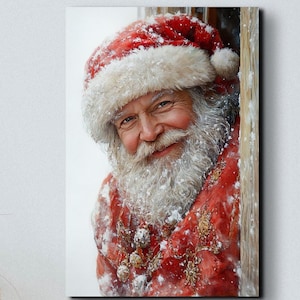 Vintage Santa Canvas Wall Art, Antique Christmas Wall Art, Snowing Santa Art, Winter Art, Christmas Art, Santa Claus Art, Antique Art