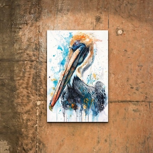 Watercolor Brown Pelican Ready To Hang Canvas Wall Art, Pelican Art, Ready To Hang Canvas, Home Decor, Wall Art