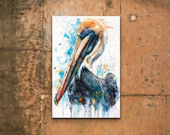 Pelícano marrón acuarela listo para colgar arte de pared de lienzo, arte pelícano, lienzo listo para colgar, decoración del hogar, arte de pared