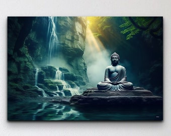 Zen Buddha Canvas Print Yoga wall Art Zen Wall Decor Meditation wall art Buddha print Yoga Studio Decor Buddha Waterfall, Ready to Hang
