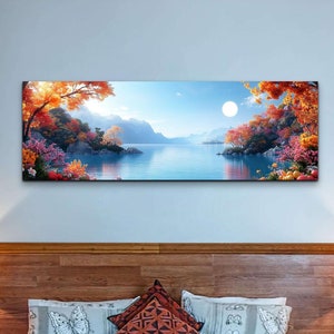 Beautiful Serene Ocean Wild Flowers Landscape, Tranquil Landscape Art, Ready To Hang Panoramic Canvas Wall Art Print, Large Canvas Wall Art