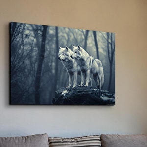 Black And White Wolf Pack canvas wall art Print, Rustic home decor Wolf Painting Animal print Man cave decor  Housewarming gift