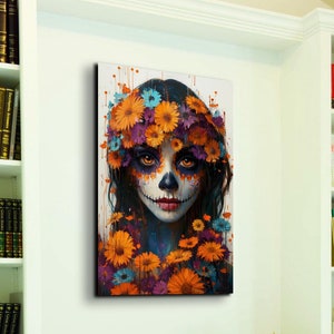 Day Of The Dead Ready  To Hang Canvas Wall Art Print, Dia De Los Muertos Wall Art
