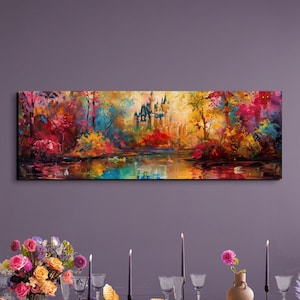 Verzauberte Castel Malerei Stil Leinwand Wand Kunst Druck, Panorama gewickelte Leinwand, Wohnzimmer Schlafzimmer Wohnkultur Festliche Dekor