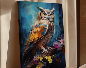 Owl, Owl Canvas Art, Huge Canvas, Canvas Wall Art, Owl Lover Gift, Loft Wall Art, Man Cave Decor, Farmhouse Wall Decor, Office Wall Art,