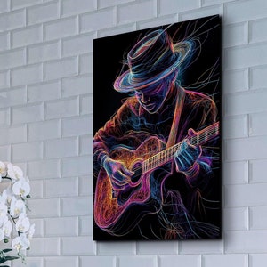 Abstract Guitarist Jamming Ready To Hang Canvas Wall Art, Guitar Art, Musical Art, Musician Canvas Wall Art