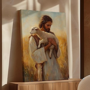 Jesus Carrying Lamb Canvas - Good Shepherd Christian Wall Art, Inspirational Religious Decor, Faith-Based Artwork, Spiritual Gift