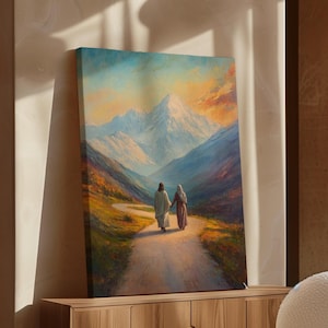Jesus Walking with Woman in Mountains - Christian Canvas Art - Inspirational Wall Decor for Home