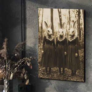 Creepy Rabbit Head Occult Dark Academia Halloween Ready To Hang Canvas Wall Art Prints, Raven Art, Gothic Art, Spooky Season Artwork