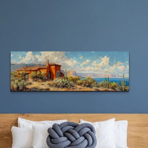 Southwest Desert Watercolor Canvas Art Print, Desert Canvas Art, Cactus Wall Decor, Cactus Canvas Art, Southwestern Home Decor, Panoramic