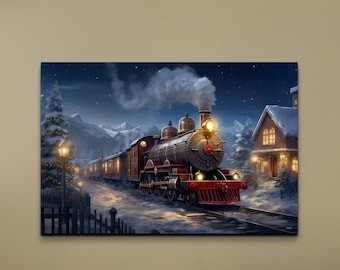 Watercolor Steam Train Wall Art, Locomotive Wall Decor, Train Wall Art, Canvas Print, Gift For Him, Home Decor, Ready to Hang