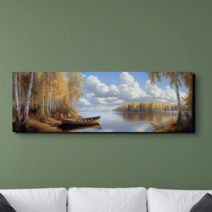 Holzboot Leinwand Wand Kunst Druck, Panorama Wand Dekor, Wohnkultur, Wohnzimmer Kunst, fertig zum Aufhängen, Nautik Dekor Ocean Art